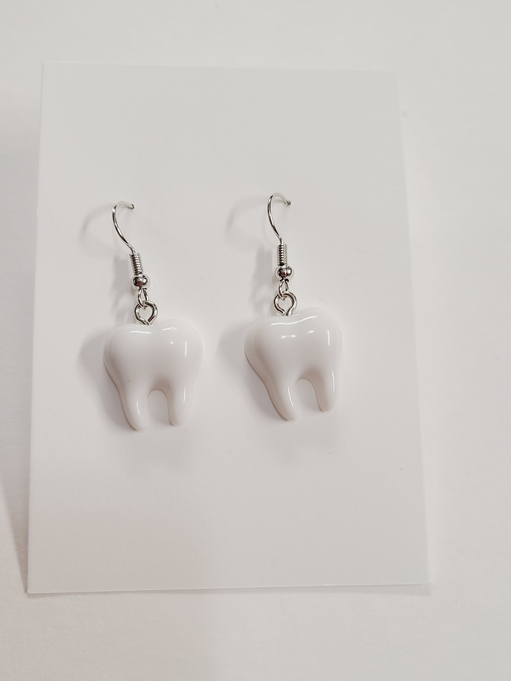 Tooth Charm Dangle Earrings - White